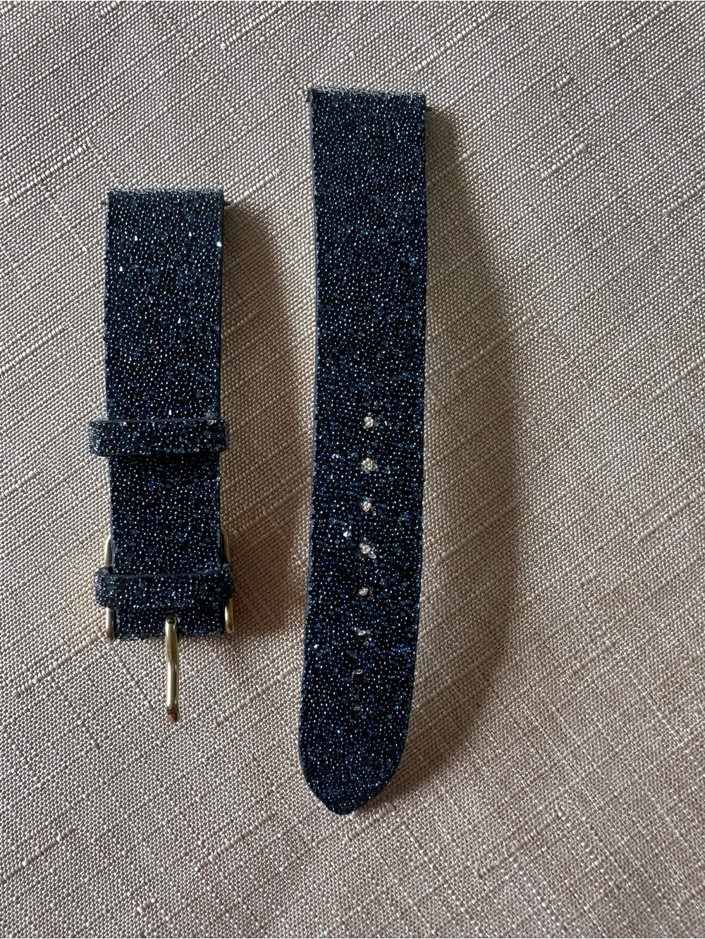 Michele Navy Blue Sparkle Leather Watch Strap